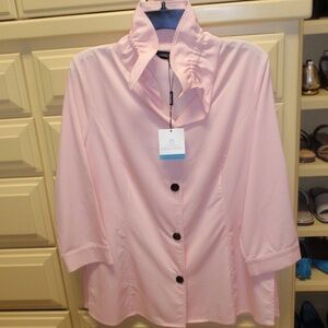 Ming Wang Light Pink Ruffle Collar Blouse Misses Size Medium New